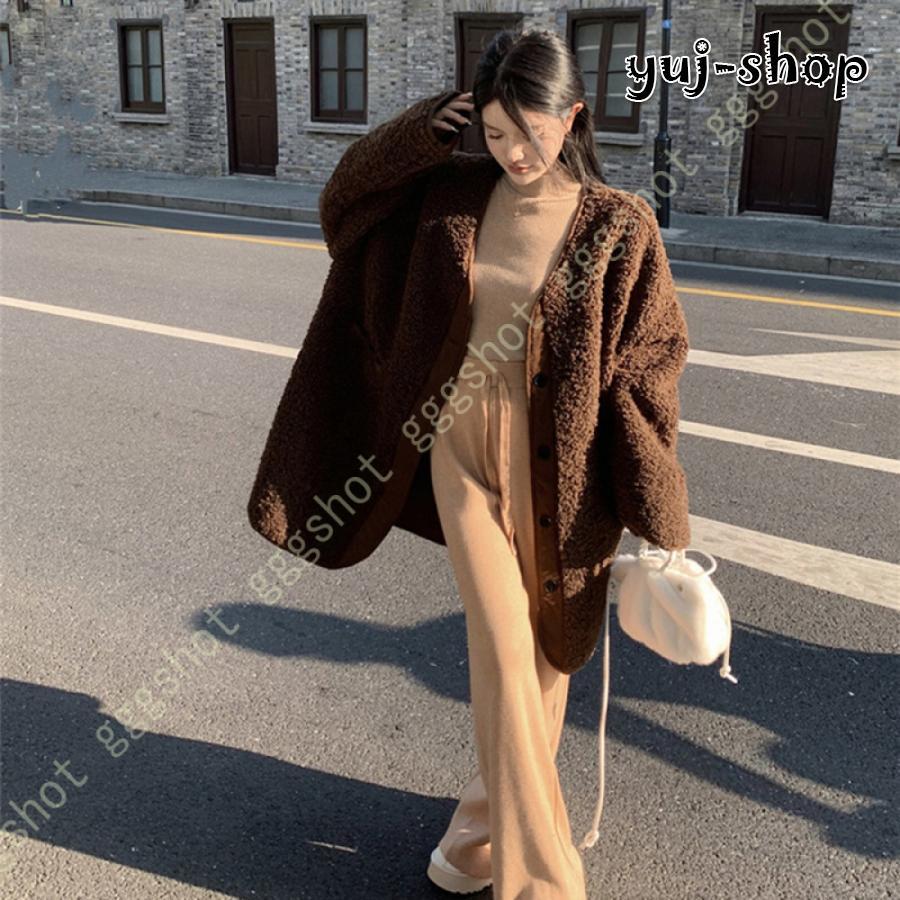 高級な質感 ボアジャケット レディース ボアブルゾン 女性 ゆったり お洒落 可愛い もこもこ フワフワ ボアフリース ショート丈 アウター 無地 ノーカラー フェイクファー