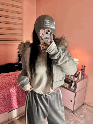 (冬アイテムy2k) ファー パーカー ポコポコ フード ジップアップ