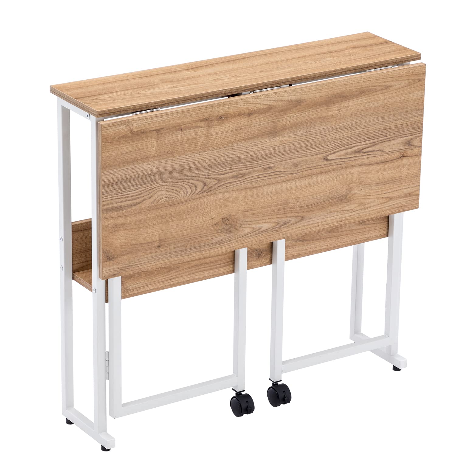 SYALEN 折りたたみデスク テレワークデスク 幅80 奥行53 高さ75cm 省スペース 多機能テーブル 机 コンパクデスク メラミン加工 木製 モニターアーム取付対応 ナチュラルウォルナット/白