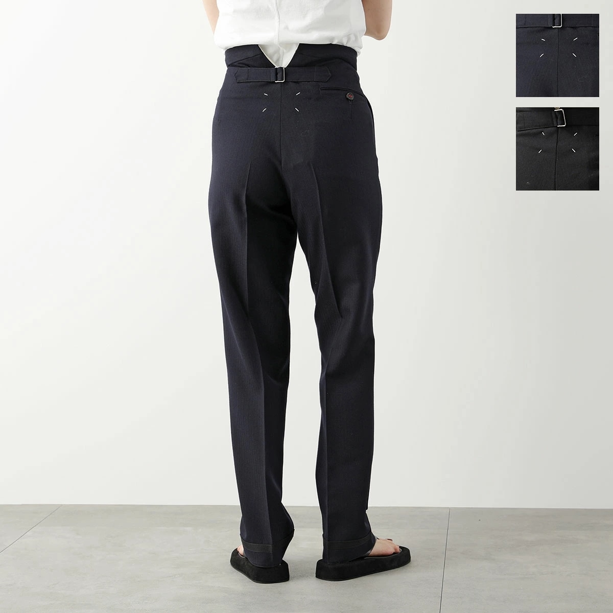 MAISON MARGIELA 4 14 メゾンマルジェラ トラウザーズパンツ SI0KA0005 S60307 レディース ヘリボーンウールプリーツ バックベルト付き ステッチ カラー2色