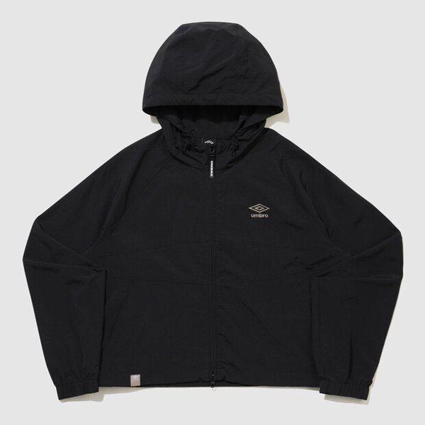 クラシックウーマンズフード付きウインドブレーカージップアップジャケット BLACK UR122CJK32 BLK0