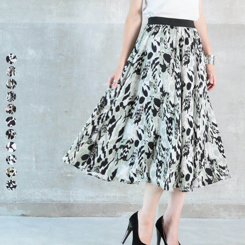 フレアスカート シフォン マキシ ロング 膝下 レディース スカート ボトムス 春 夏 秋 花柄