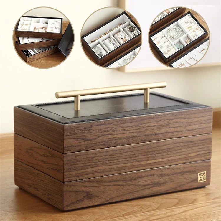 アクセサリーケース ジュエリーボックス 母の日 木製 木目 木材 3段 4段 ジュエリー収納 大容量
