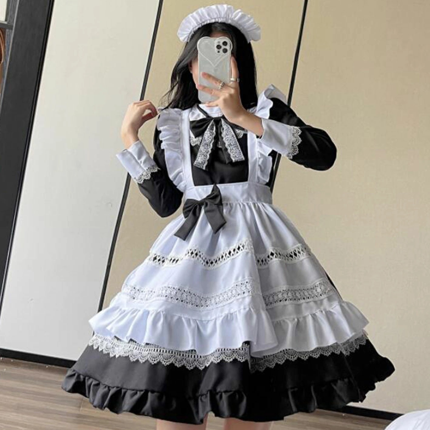「新品販売」A32「即納」メイド服 メイドコスチューム メイドコスプレ 可愛いメイド服 ショート丈 ワンピース 長袖 ハロウィン衣装 大人コスチューム エプロン ウェイトレスコスプレ メイド喫茶 エレ 4,666円
