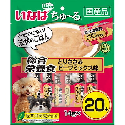 他サイト： いなば 犬用 ちゅ～る 総合栄養食 とりささみ ビーフミックス味 20本入りの商品画像