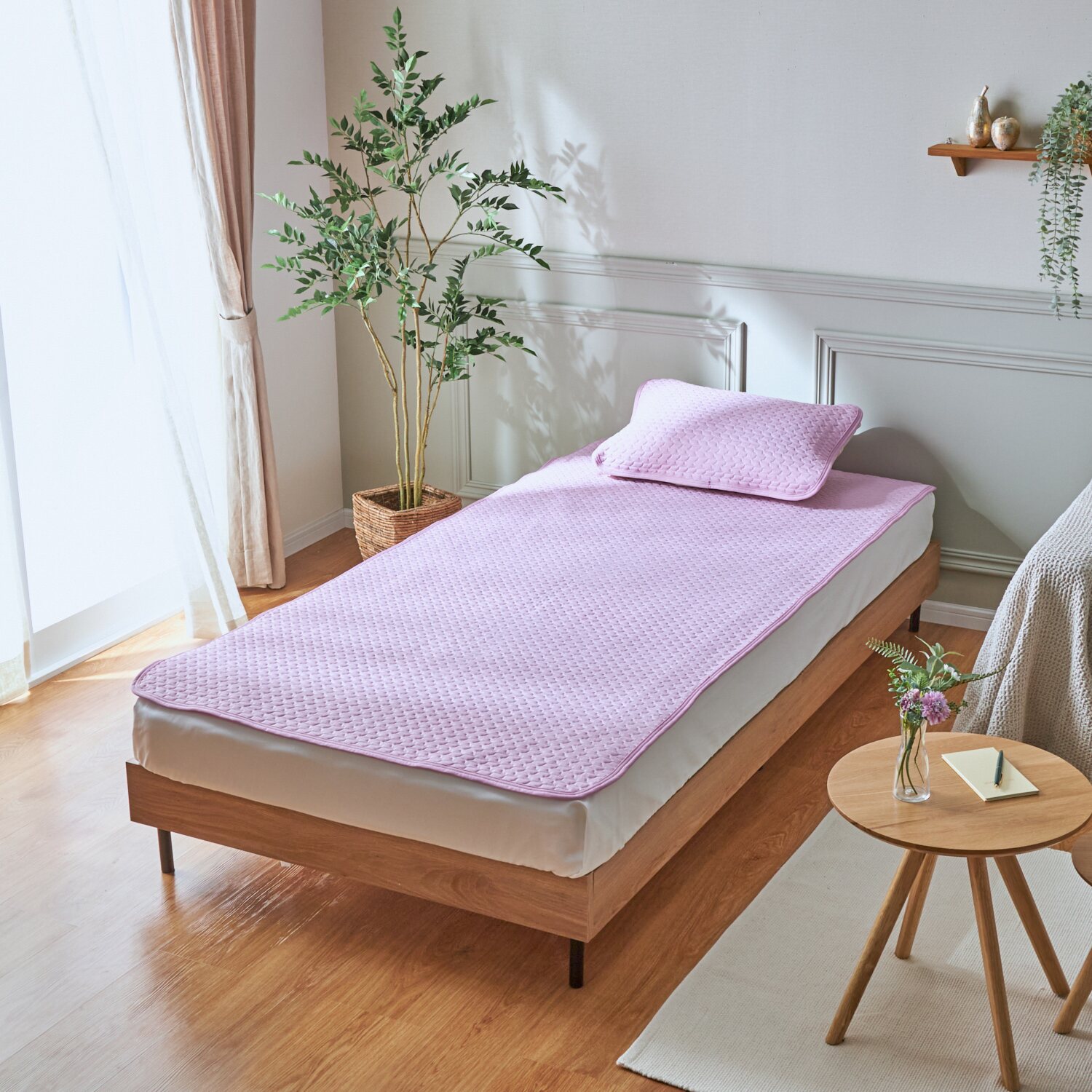 新品未使用 アクア メントールひんやり× 綿混パイル リバーシブル敷きパッド セミダブル ラベンダーピンク 7,000円