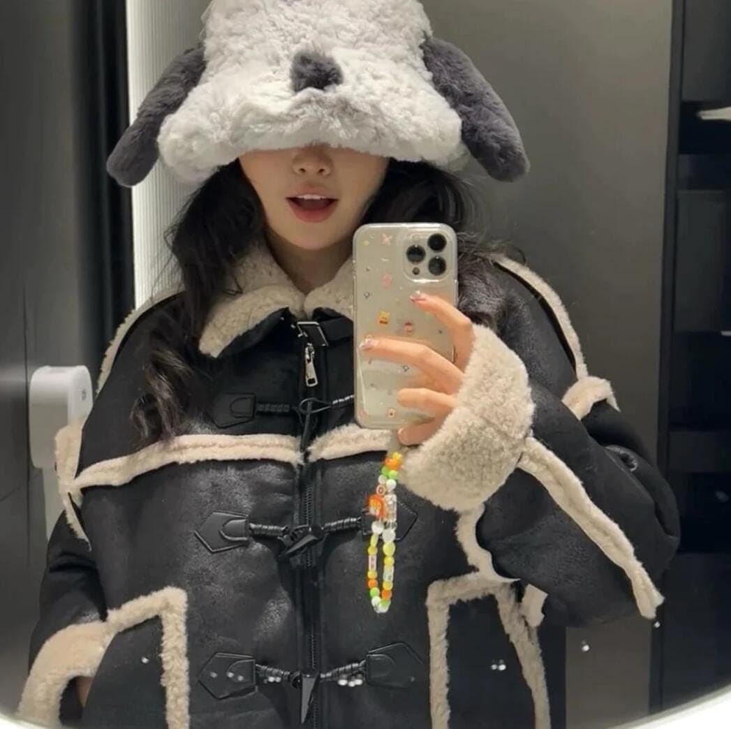 オーバーサイズ フェイクレザー ボア フェイクムートンジャケット アウター ハイネック ゆったり スタンドネック 防寒 ムートンコート カジュアル 韓国ガーリー フライトジャケット