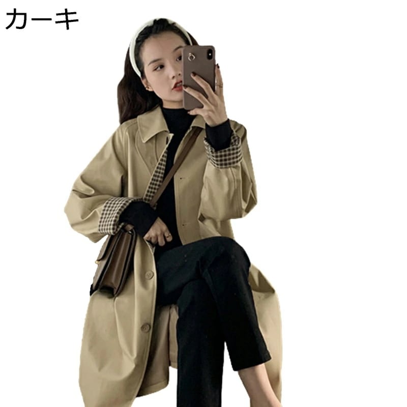 トレンチコート レディース ロング丈 スプリングコート シンプル 折り襟 ステンカラーコート 無地 アウター ジャケット 春服 カジュアル 通勤 通学 ビジネス 着痩せ おしゃれ エレガント