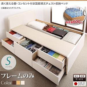 [組立設置付]長く使える棚/コンセント付き 国産 頑丈 チェスト収納ベッド [ヘラクレス] [ベッドフレームのみ/マットレスなし] シングル [フレーム色]ダークブラウン