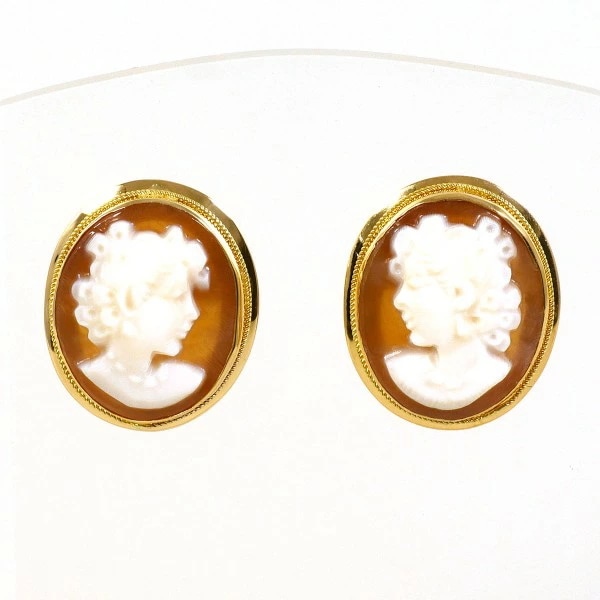 K18 18金 YG イエローゴールド ピアス シェルカメオ 総重量約2.1g ジュエリー 中古