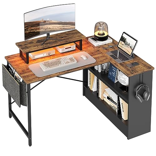 色：ビンテージ-1 サイズ：幅107cm収納棚付き Bestier l字デスク パソコンデスク 幅