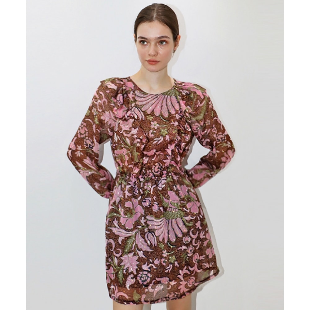 DAMAGE MNEMONIC ペイズリーブラウンワンピース_ Paisley Brown OP