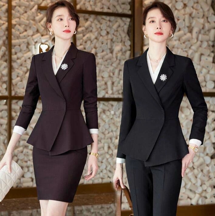【短納期】レディーススーツ 高級感 パンツスーツ スカートスーツ ビジネス リクルート 2点セットジャケット+パンツ/ジャケット+スカート 喪服 制服 無地 セットアップ 事務服 着痩せ 二次会 お呼