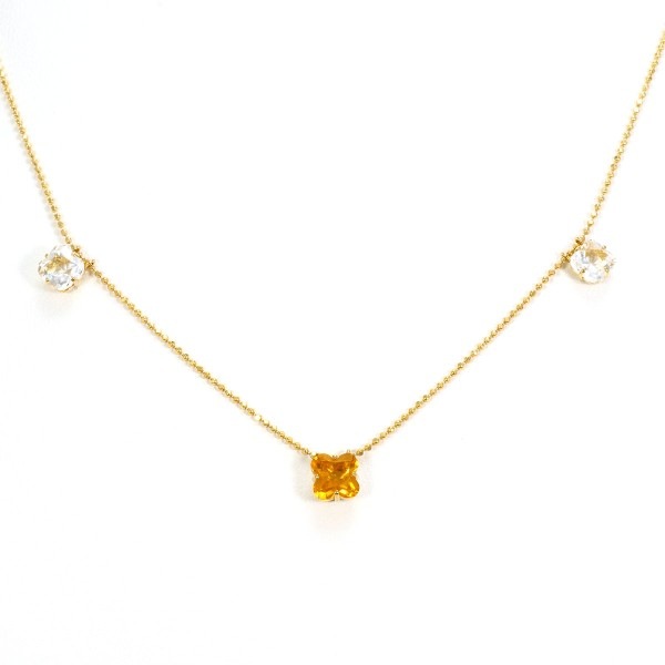 K18 18金 YG ネックレス シトリン ホワイトトパーズ ジュエリー 中古