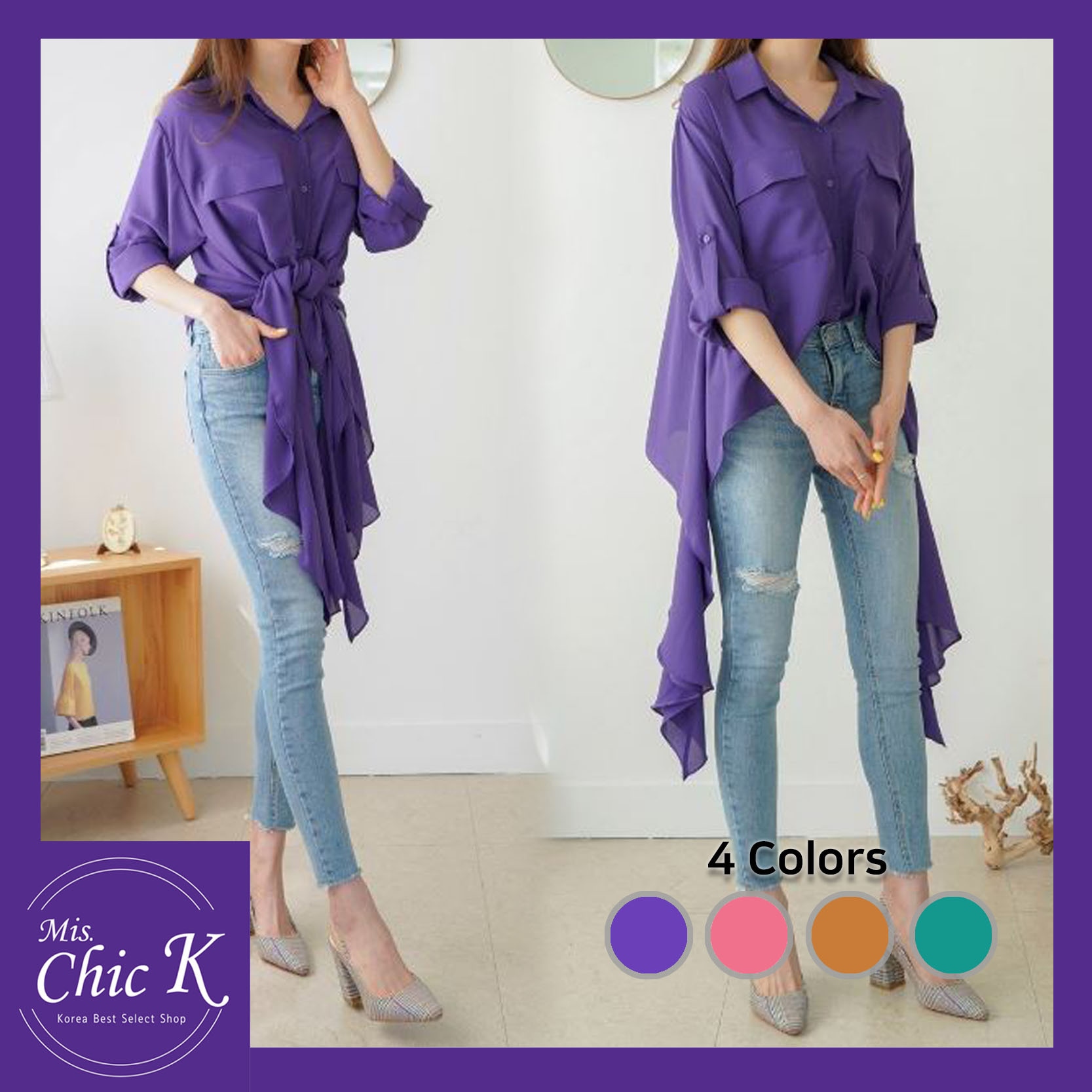 [K-fashion 2019 S/S] Two pocket long blouse /ツーポケットロングブラウス