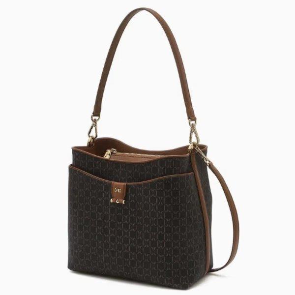 AK Bundang店 ハンドバッグ ブラウン DDパターン ロゴ装飾 レザー バケットバッグ DCBA5F872W3