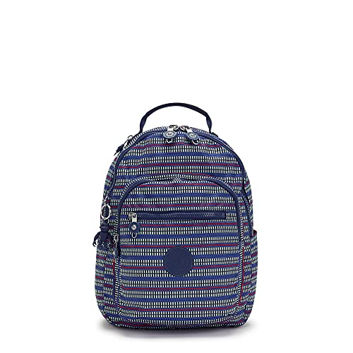 2022新発 Seoul s Women キプリングKipling Small 並行輸入品 Print Geo Blue Backpack, Tablet リュック・デイパック