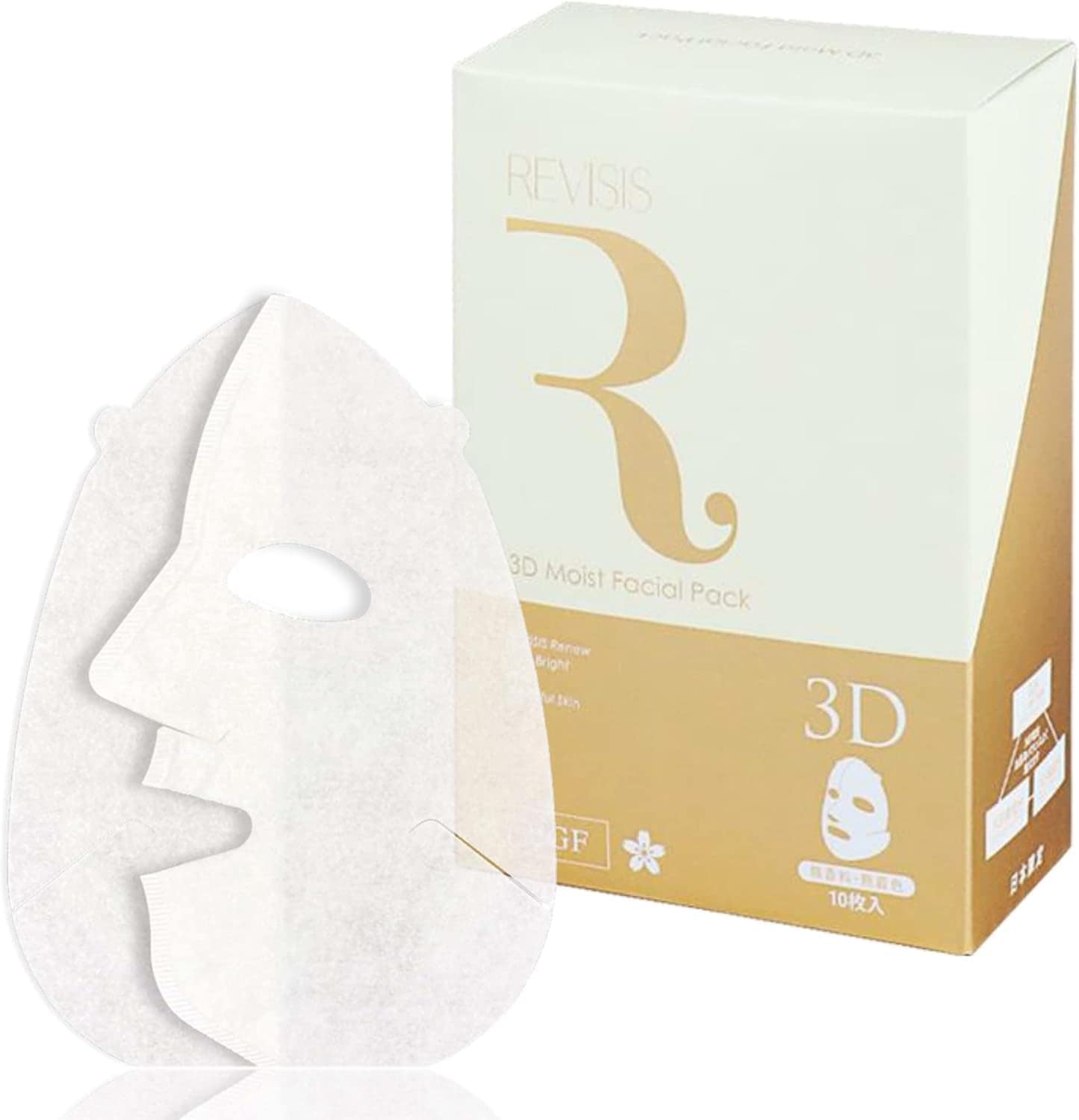 REVISIS（リバイシス）モイスチュア ３D フェイスマスク/パック/シートマスク 金 10枚入り 個包装 無香料 無着色 日本製 3GF 高保湿 高密着 毛穴 ケア