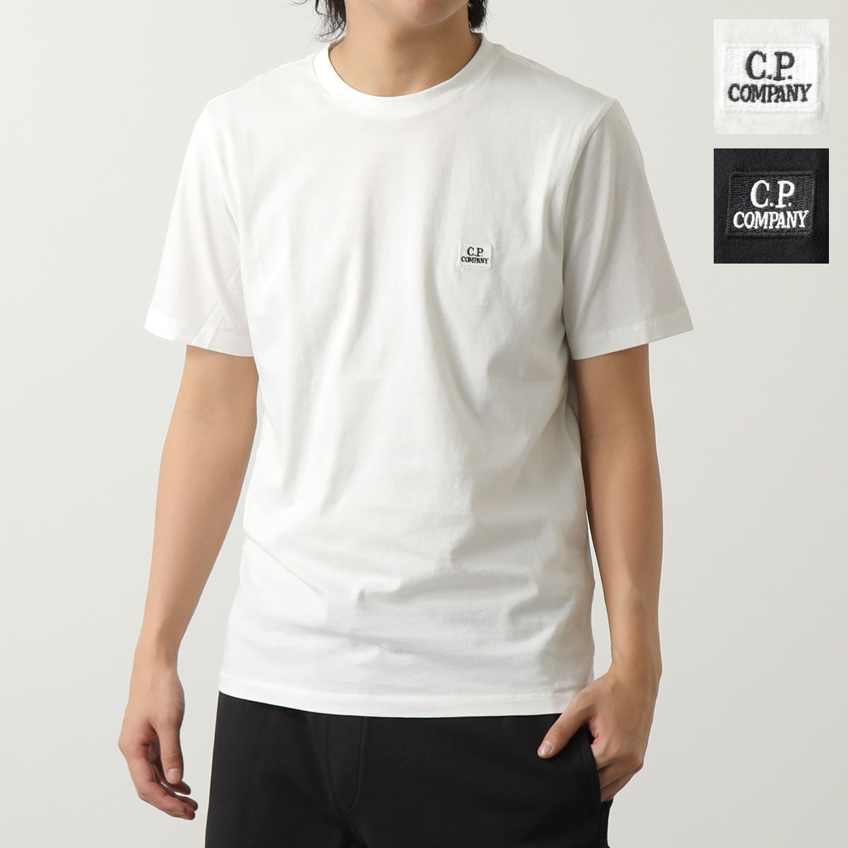 C.P.COMPANY シーピーカンパニー Tシャツ 16CMTS068A 005100W メンズ 半袖 カットソー ちびロゴ刺繍パッチ クルーネック カラー2色