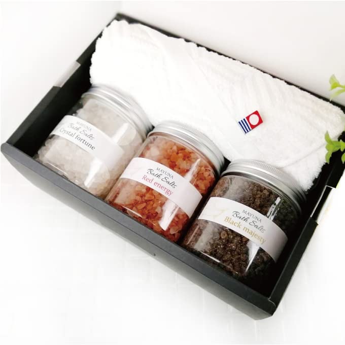 MAYUNA バスソルト ギフトセット 今治タオル付 誕生日 母の日 プレゼント 250g 3種 高級 バスソルト ギフト 入浴剤 ギフト プレゼント 父の日 御礼 御祝 内祝 退職 退職祝い 女性