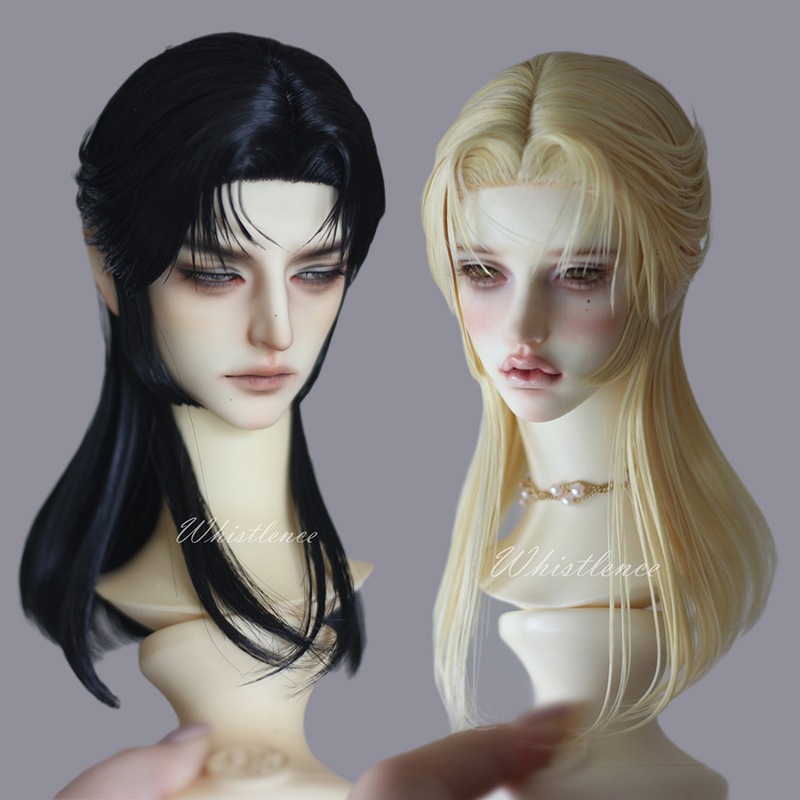 1/3 BJD ドール ウィッグ スタイルあり ロング センターパート 黒 金 DD/MDD/小顔SD/SDサイズ球体関節人形用ウィッグ 手入れ
