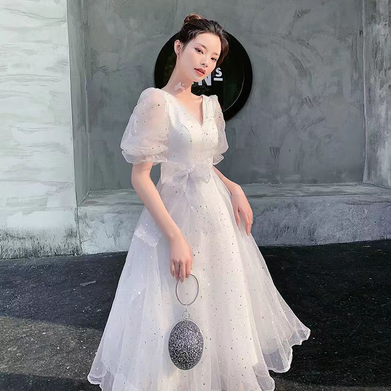 パーティドレス パフスリーブ 結婚式 披露宴 ミニドレス 膝丈 ワンピース レディース二次会ドレス 5,306円