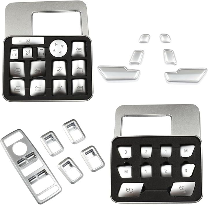 メルセデス ベンツ 用 スイッチ カバー ドレスアップカバー アクセサリー カスタム ドアロック ABSクロームメッキ(サテンシルバー(37))