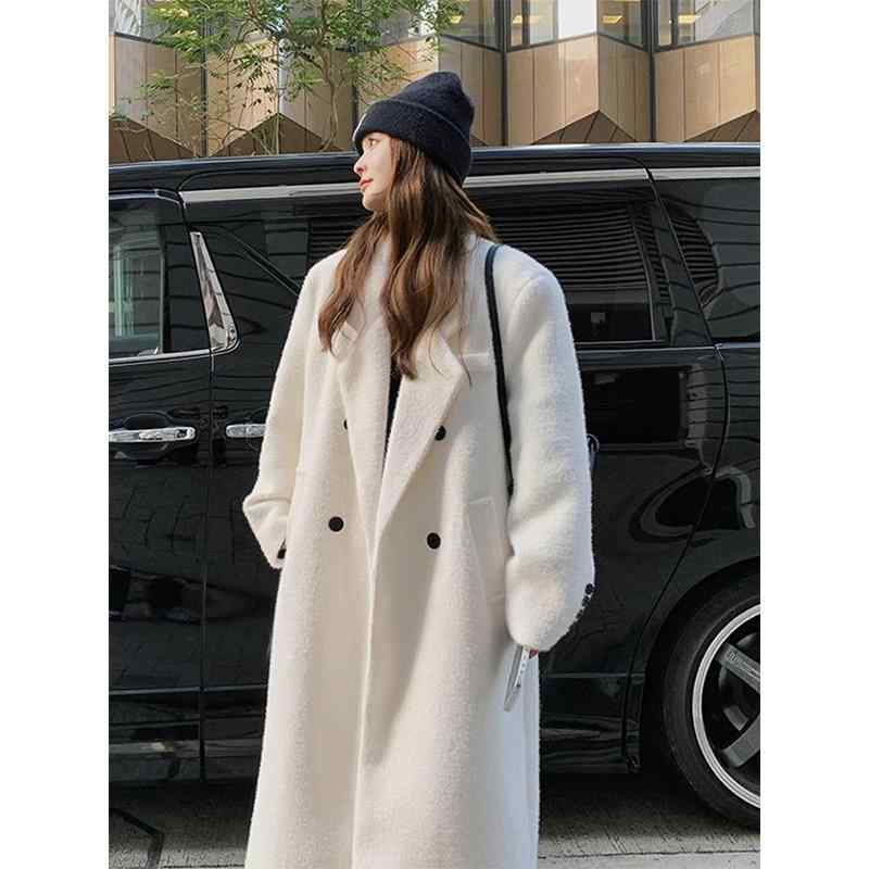 秋冬 コーデ レディース ファッション オシャレ 服 カワイイ シンプル 大人カワイイ 大きいサイズ ホワイト ウール コート ハイエンド レトロ スリム