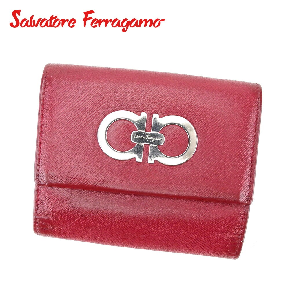 Wホック 財布 二つ折り 財布 ガンチーニ レッド 中古