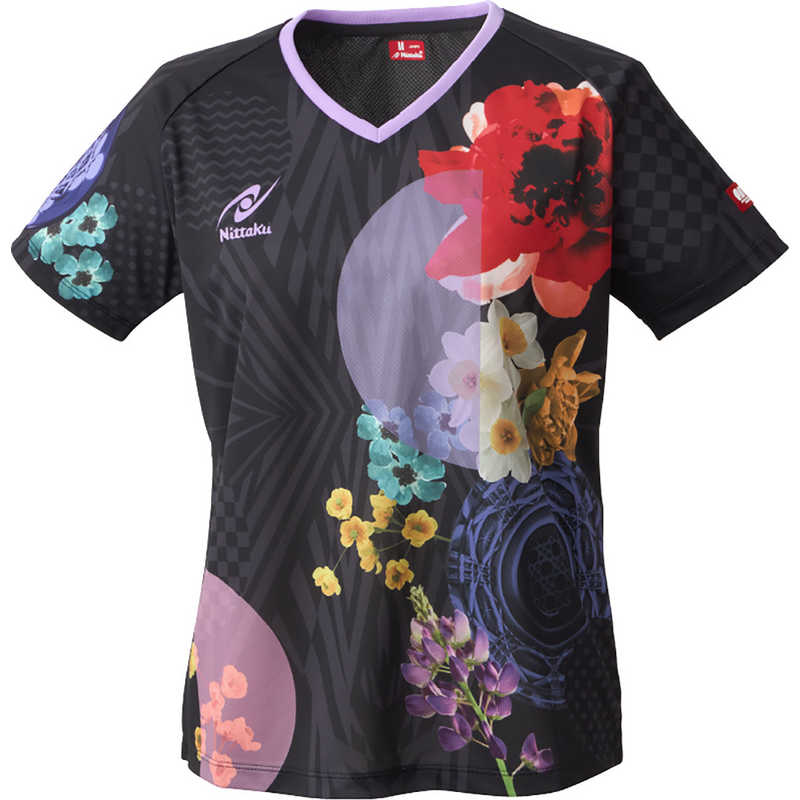 ニッタク　卓球用品 レディース モダンフラワーシャツ 2XO ブラック　NW-2221