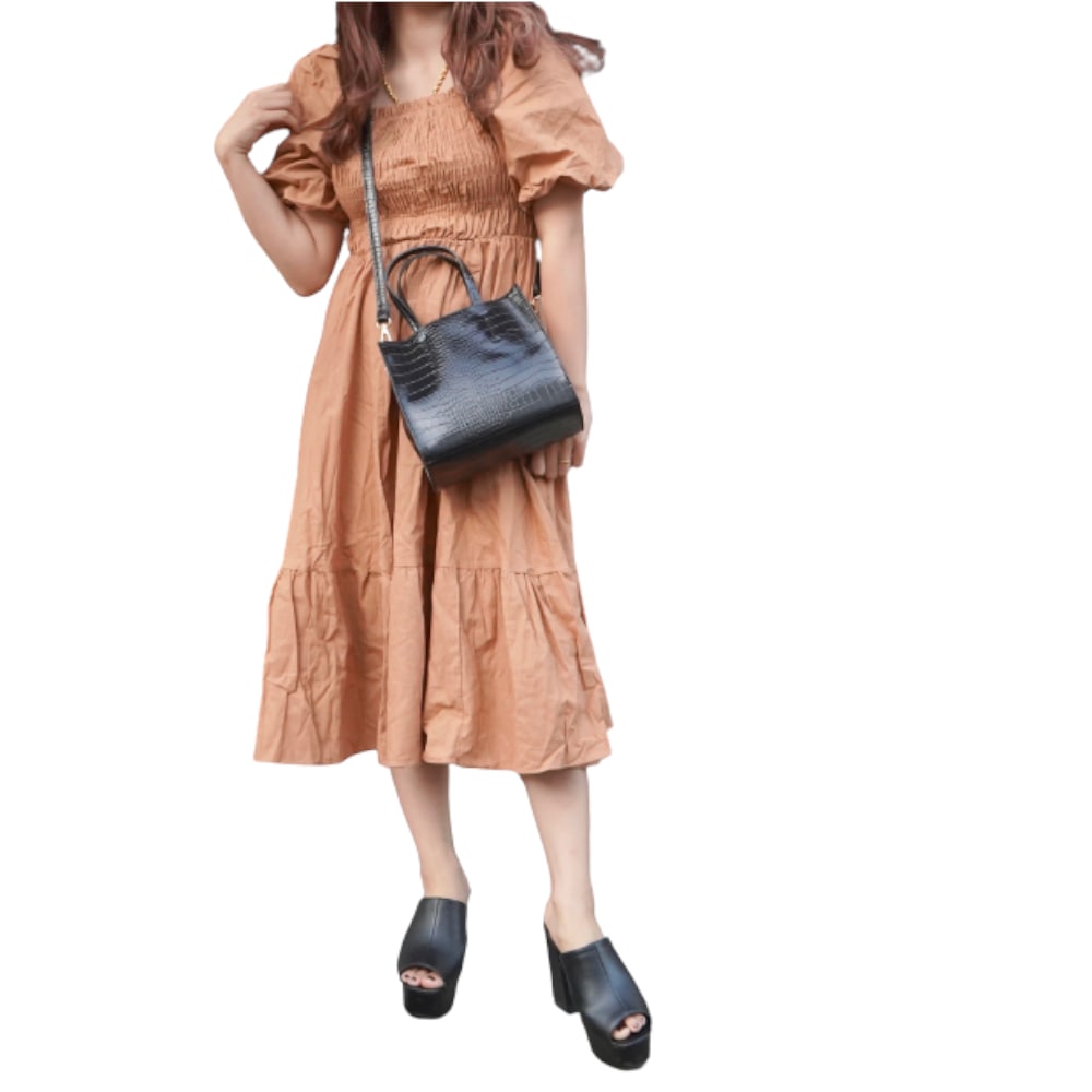 Puffsleeve Switching Shirring Onepiece (light brown) A.D.G レディース 5,442円