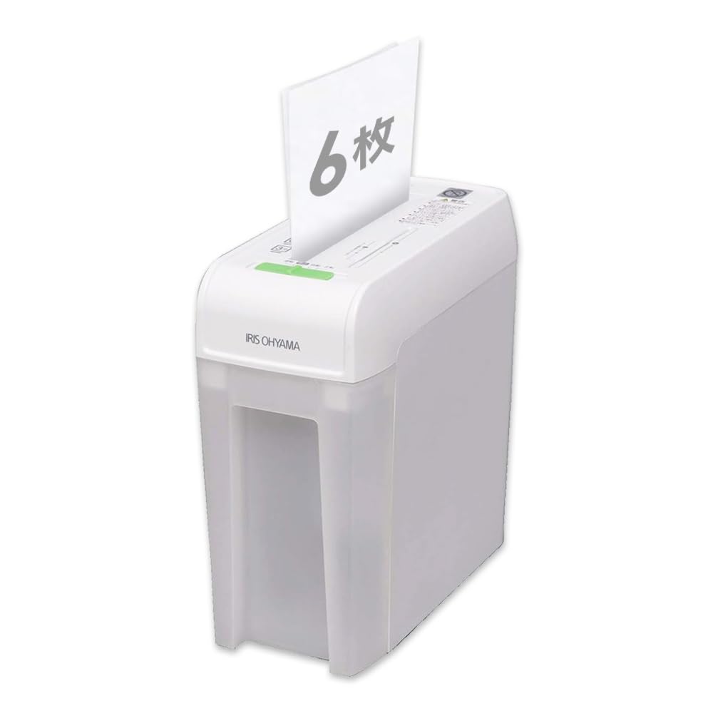 アイリスオーヤマ シュレッダー 家庭用 細断枚数6枚 クロスカット 連続使用3分 CD/D V D/カード対応 ダストボックス8.8L A4/108枚収容 コンパクト P6HC ホワイト