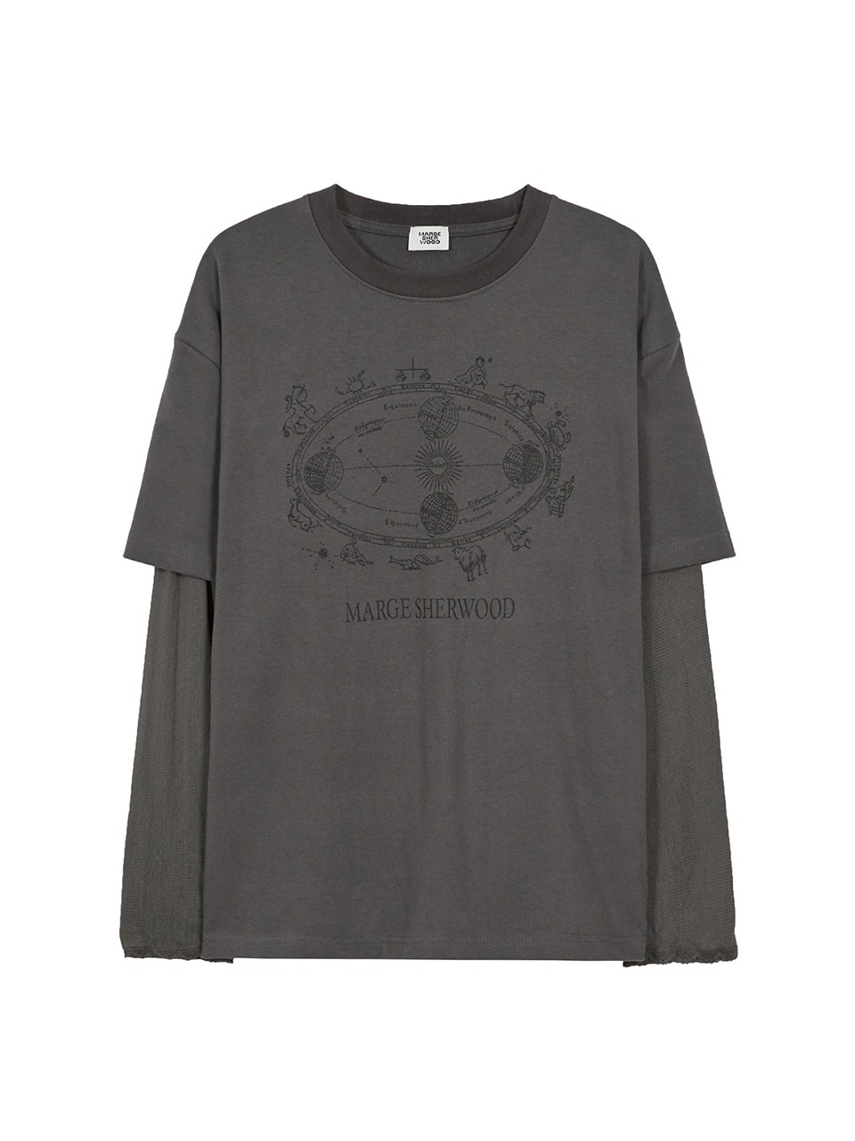 【MARGESHERWOOD】 LACE LAYERED T-SHIRT : DARK GREY