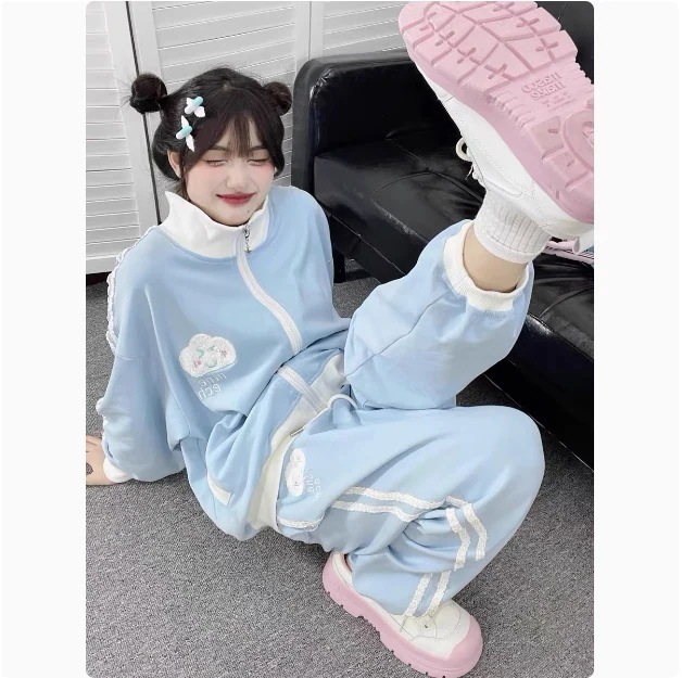 秋 2点セット 韓国トップス お出かけ 羽織り ショート丈 レディース上下セットウンドヘム ルーズサイドボトムススポーツミックス系冬ゆったりサイズワイドシルエットリラックストラック