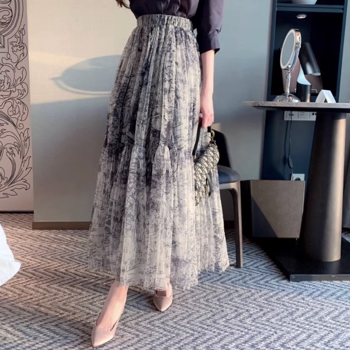 スカート フレアスカート チュールスカート ロング丈 マキシ丈 アンクル丈 フレア Aライン チュール ふわふわ ハイウエスト ウエストゴム 透け感 かわいい 大人可愛い きれいめ 大人 上品