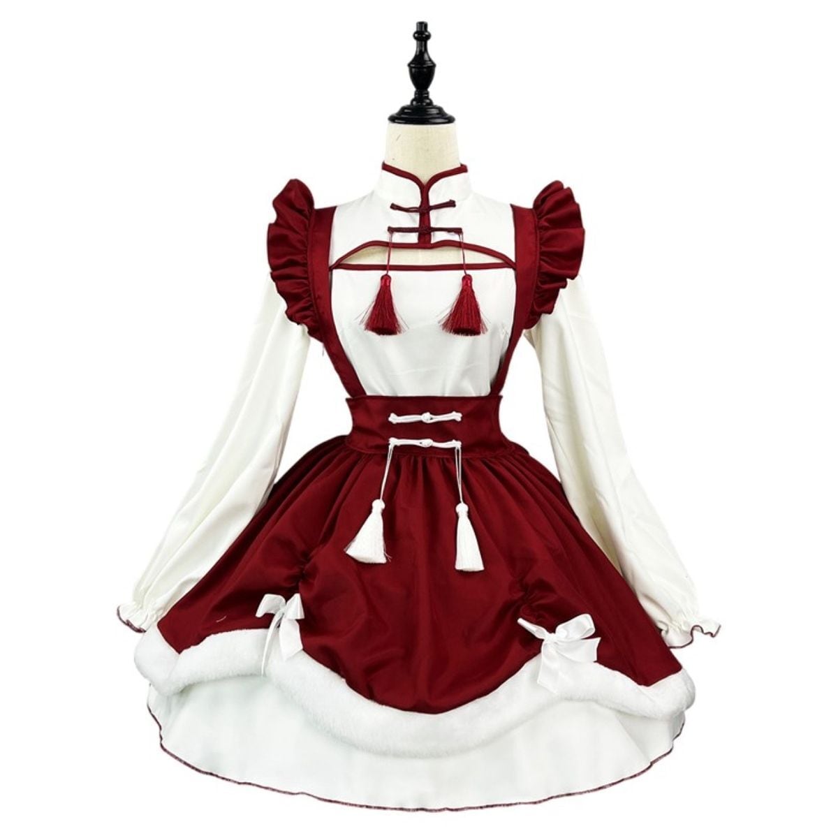 チャイナ風レッドフリルメイド服
