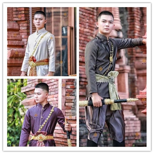 新品　タイ　伝統　衣装　王族　男性　正装 　結婚式　メンズ礼服　民族　王国　伝統的な　花柄 　上下セット　豪華　おしゃれ　東南アジア民族