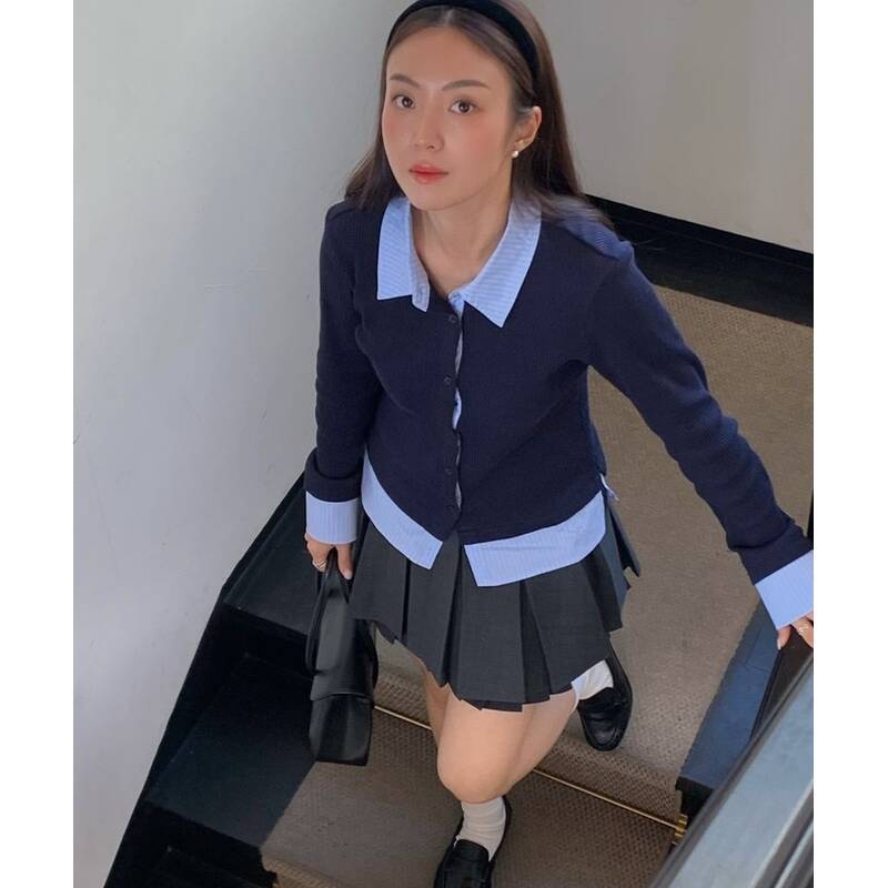 ドローフィット ウィメン DRAWFIT WOMEN プローズ レイヤードカラーシャツカーディガン [BLUE STRIPE] DFWMTS6108BST 372719