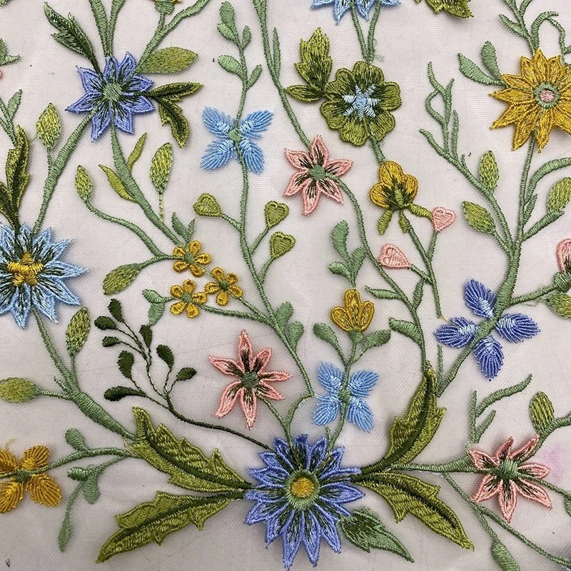 「最短3日出荷」13色 115cm幅 440cm単位 生地 布 布地 刺繍 花柄 植物柄 立体 透明 薄手 メッシュ カラフル