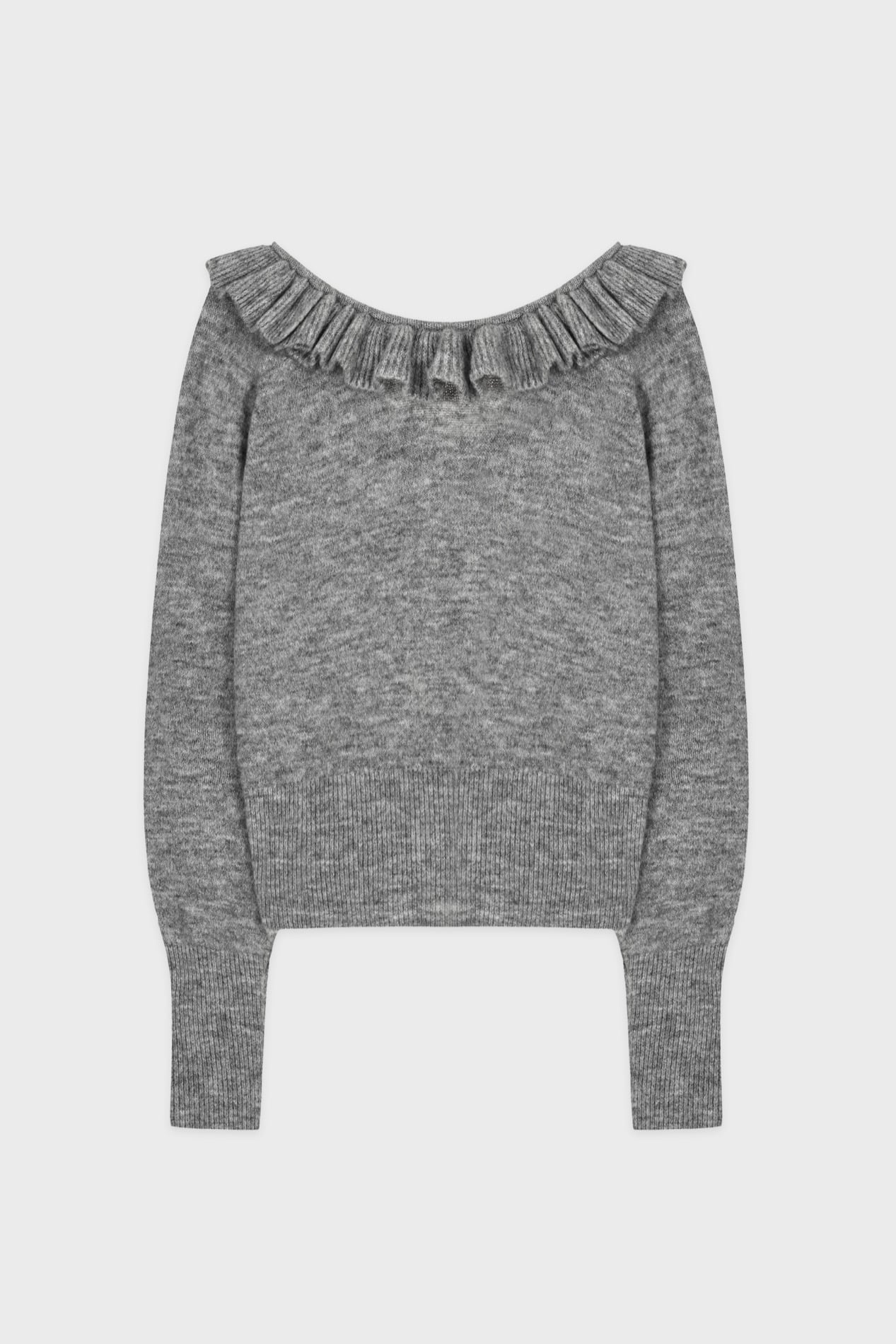 【SINOON】 FRILL TWO_WAY RAGLAN KNIT : MELANGE GREY