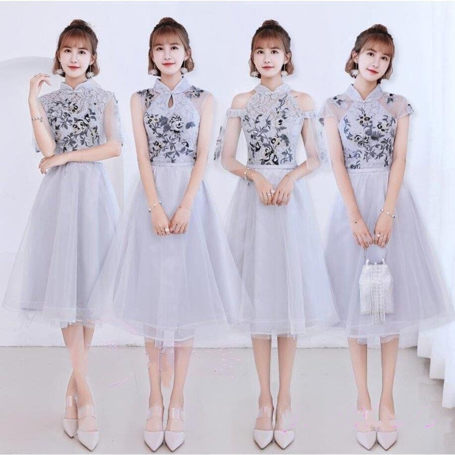 【1-3日出荷】ウェディングドレスミモレ丈ドレスブライズメイドドレス花嫁の介添えドレス大人上品演奏会発表会二次会パーティードレス披露宴結婚式同窓会女子会