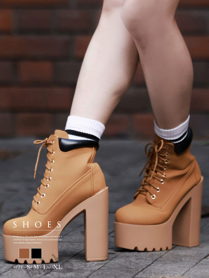 ブーツ ダンスシューズ 厚底 ショートブーツ 大きいサイズ チャンキーヒール レースアップ 編み上げ ハイヒール ダンス衣装 ブーティ ブーティー bombshell