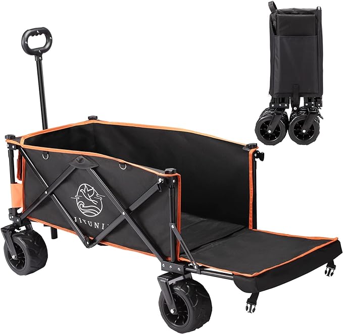 キャリーワゴン 折り畳み キャンプワゴン アウトドアワゴン ワンタッチ収束式 大容量 キャリーカート 耐荷重120kg 大型タイヤ 長物対応 キャンプカート ボトルポケット付き 荷物運び キャンプ (