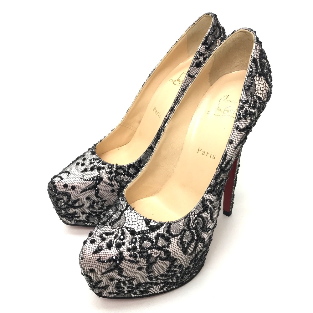 パンプス レース スパンコール ブラック