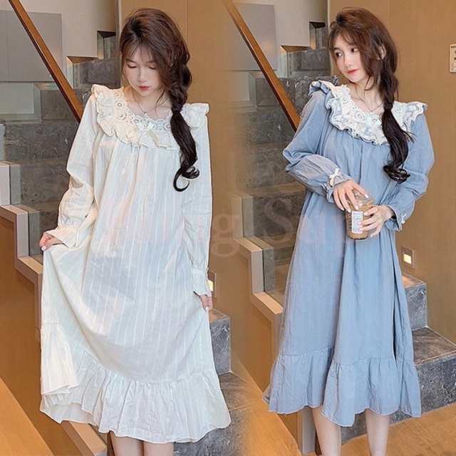 ネグリジェ 春 姫 ネグリジェ 白ワンピース フレア レースネグリジェ ロング丈 長袖 ネグリジェ パジャマ レディース 大人可愛い 韓