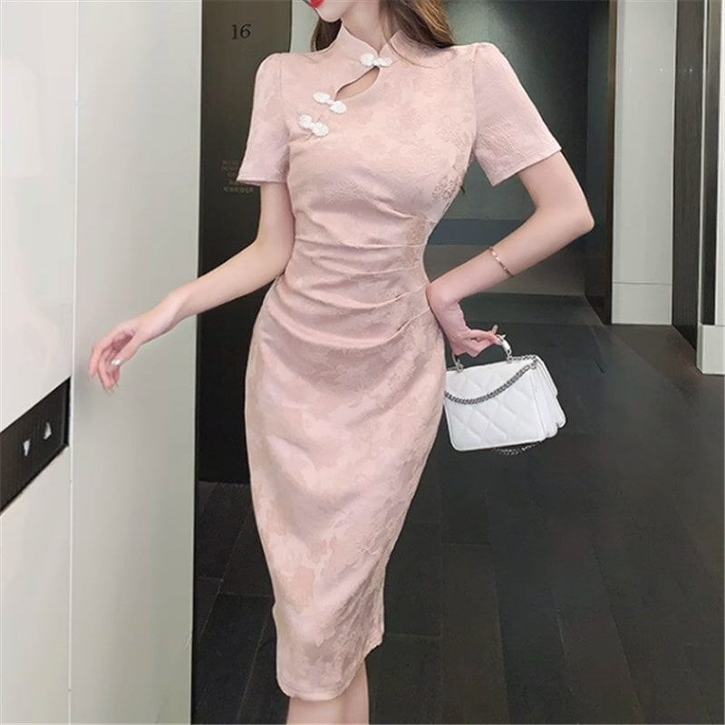 ドレス チャイナドレス ミモレ丈ドレス セクシードレス ミモレ 袖あり 半袖 スタンドカラー かわいい 大人可愛い きれいめ シンプル 大人 上品 おしゃれ かっこいい 大人女子 こなれ感 エレガント 6,494円