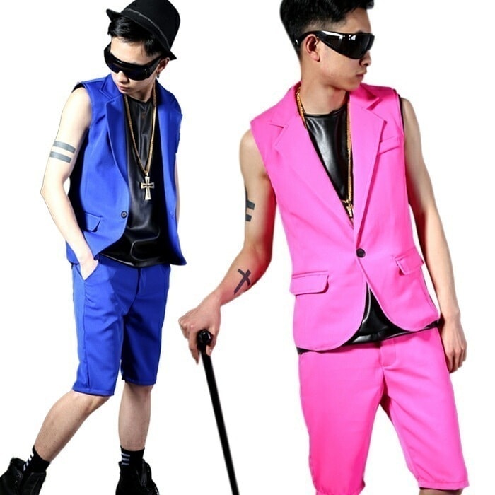 ダンス衣装 JAZZ DS ストリート系 B系 韓流 ファッション ベスト ショートパンツ 上下2点セット 男性用 演出 舞台服 ダンスウェアスター ダンスウェア メンズ ダンスウエア トップス HI
