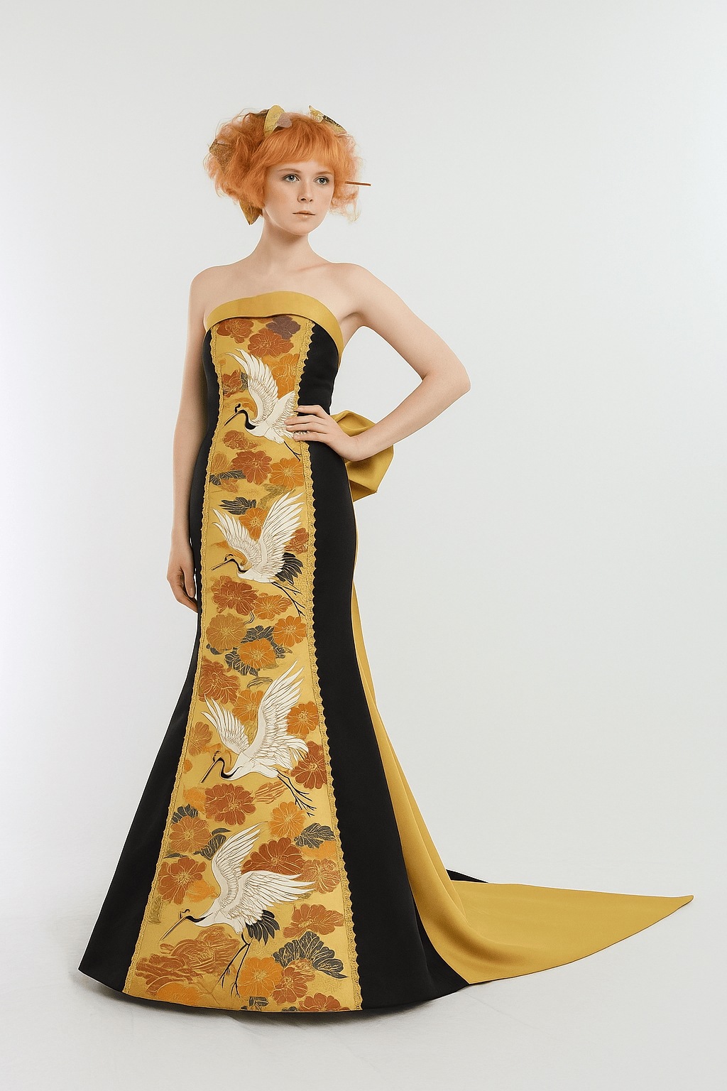 金鶴 着物リメイク 着物ドレス 和風ドレス ゴールド ベアトップ マーメイドライン 結婚式 52,680円