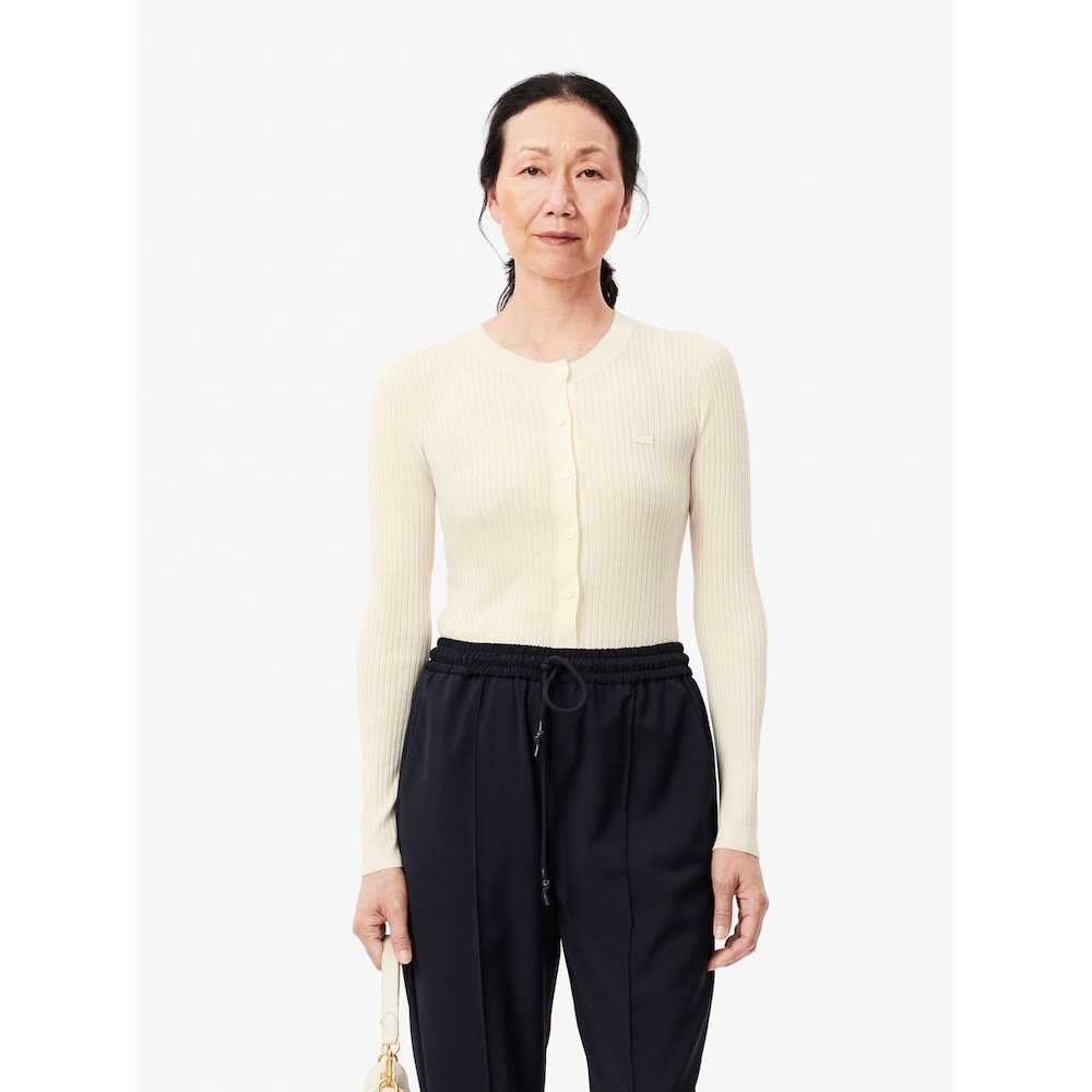 LACOSTE 女性用スリムフィットリブ付きクルーネックカーディガン AF2560-54N 70V Q2NAF2560-54N70V