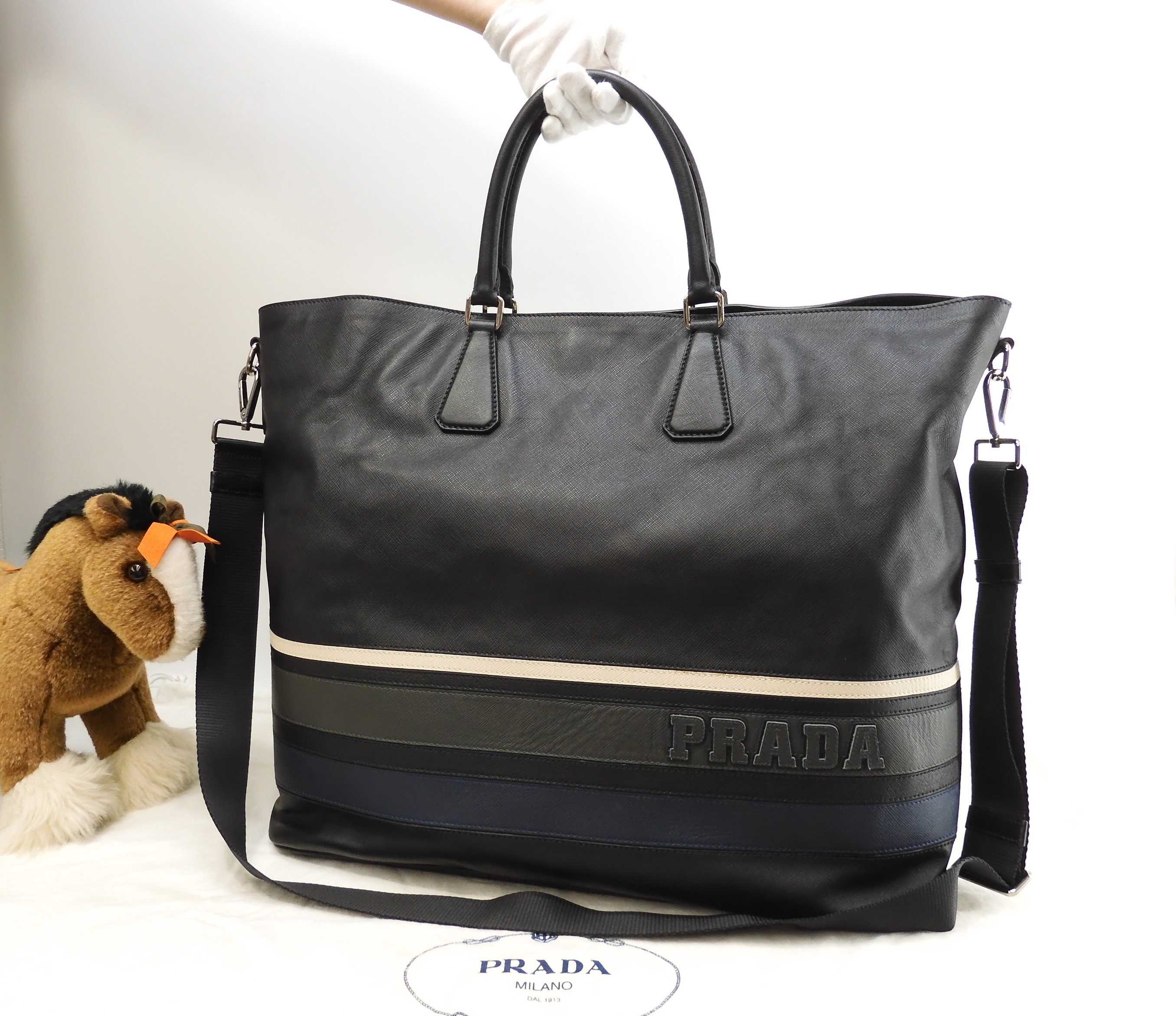 トートバッグ大 メンズ サフィアーノ ストラップ付ハンドバッグ@113